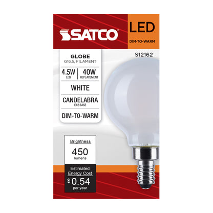 Satco S12162 4.5W G16.5 CCT Selectable LED Light Bulb Candelabra Base