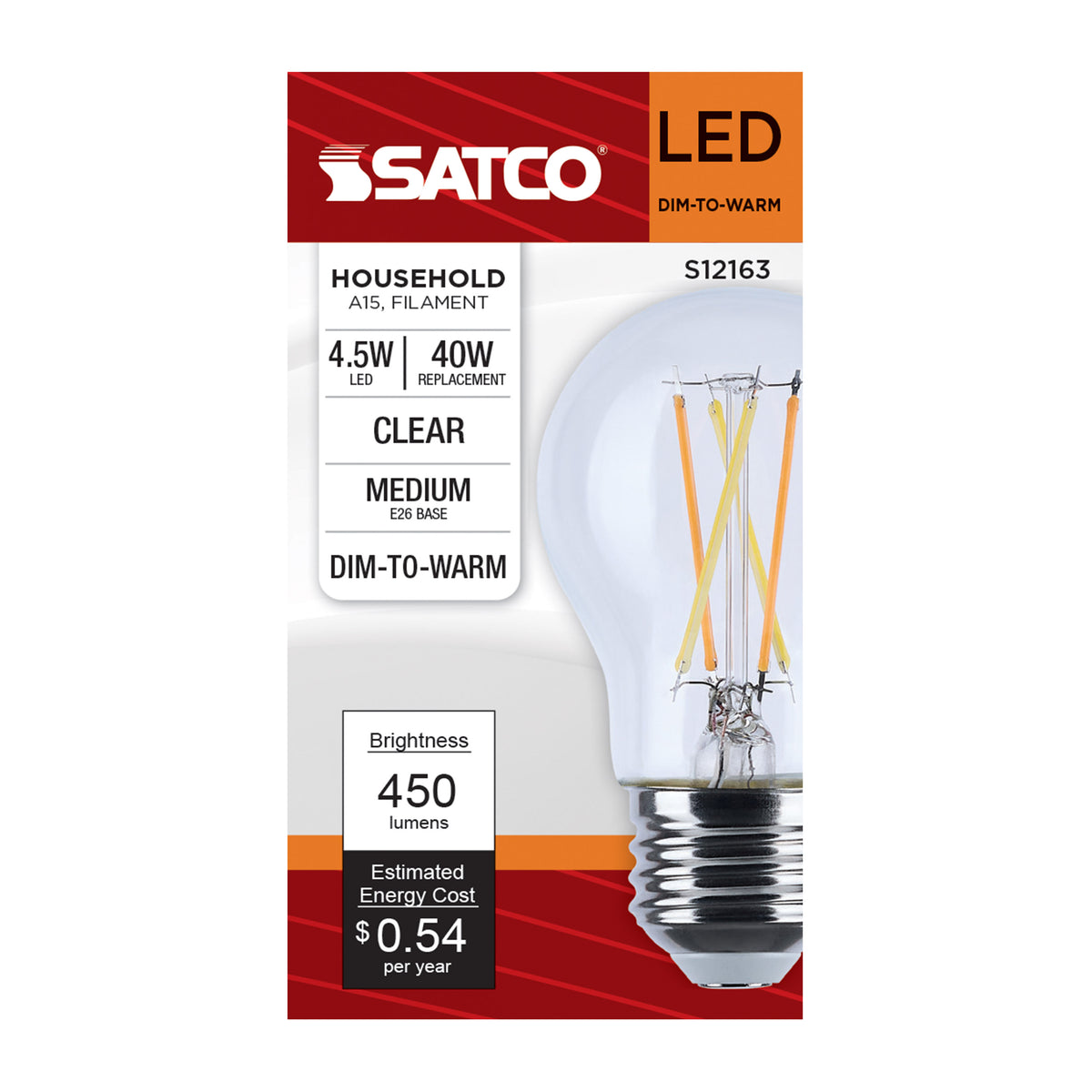 Satco S12163 4.5W A15 CCT Selectable LED Light Bulb Medium Base
