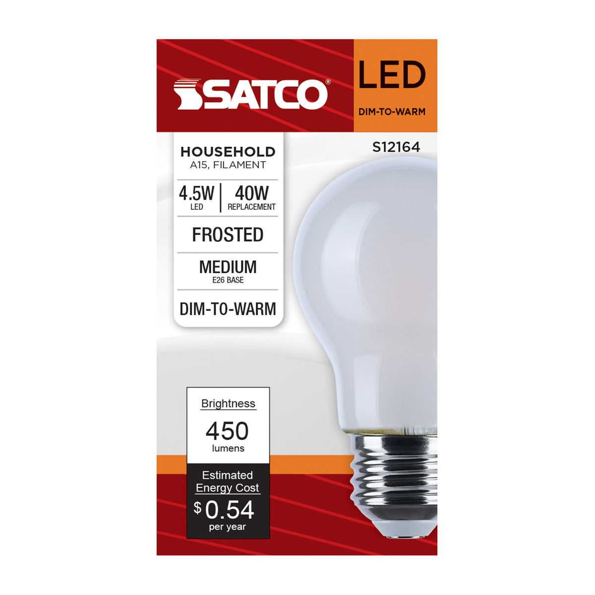 Satco S12164 4.5W A15 CCT Selectable LED Light Bulb Medium Base