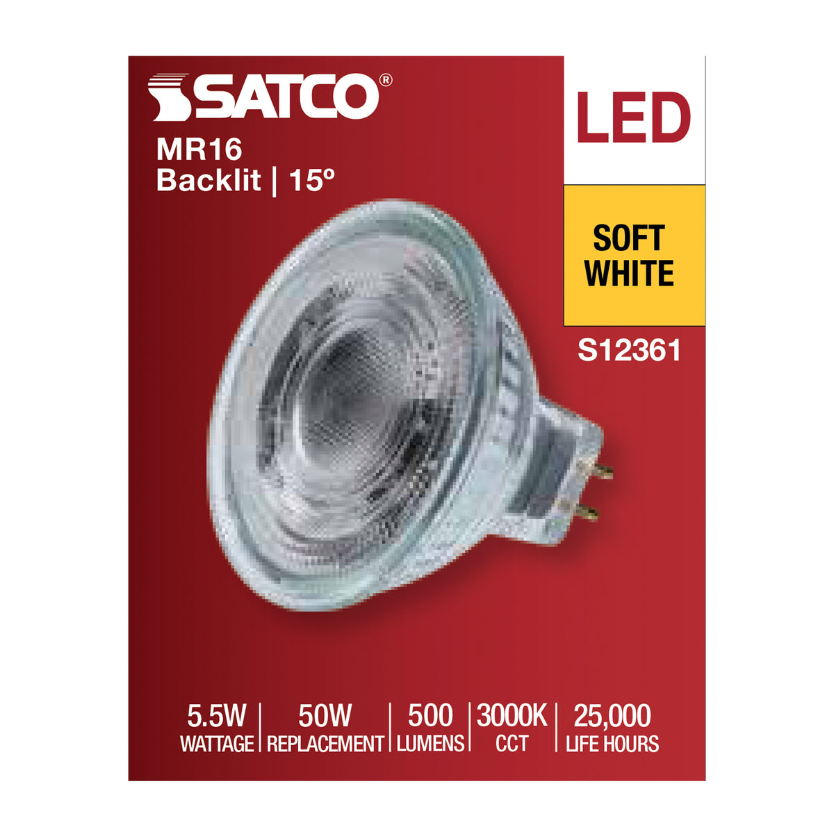 Satco S12361 5.5W MR16 Soft White LED Light Bulb Bi Pin GU5.3 Base