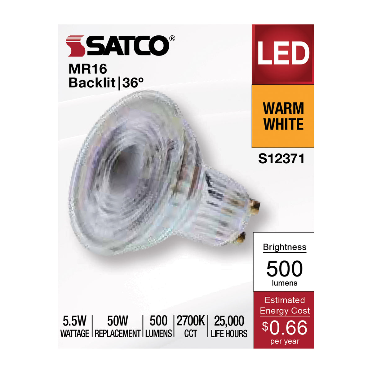 Satco S12371 5.5W MR16 Warm White LED Light Bulb Bi Pin GU10 Base