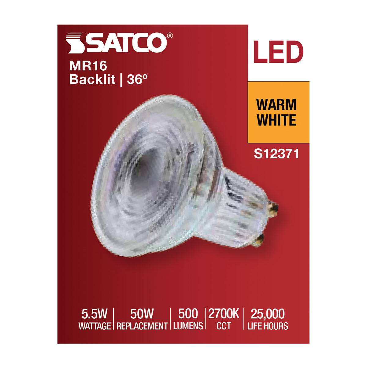 Satco S12371 5.5W MR16 Warm White LED Light Bulb Bi Pin GU10 Base