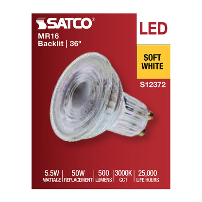 Satco S12372 5.5W MR16 Soft White LED Light Bulb Bi Pin GU10 Base