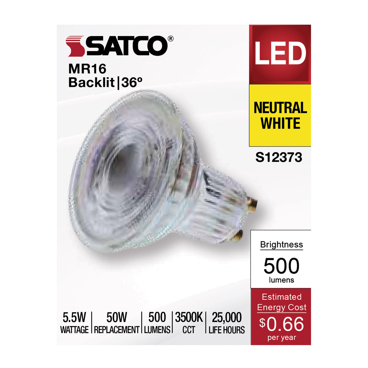 Satco S12373 5.5W MR16 Neutral White LED Light Bulb Bi Pin GU10 Base