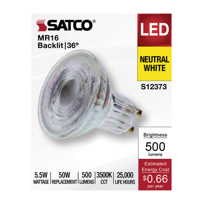 Satco S12373 5.5W MR16 Neutral White LED Light Bulb Bi Pin GU10 Base