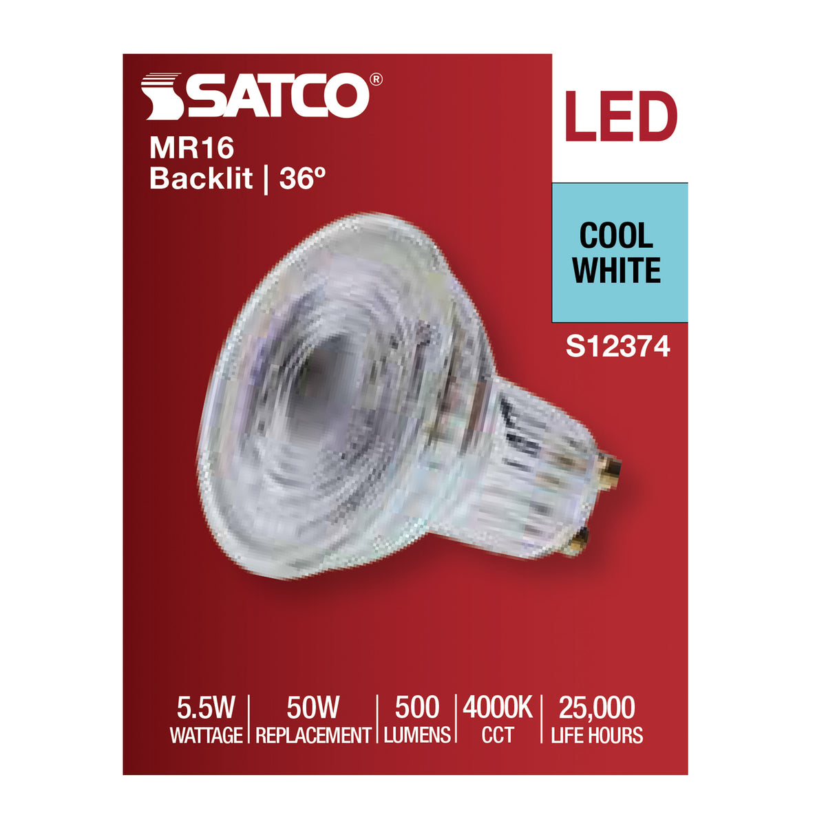 Satco S12374 5.5W MR16 Cool White LED Light Bulb Bi Pin GU10 Base