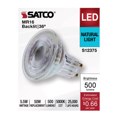 Satco S12375 5.5W MR16 Natural Light LED Light Bulb Bi Pin GU10 Base