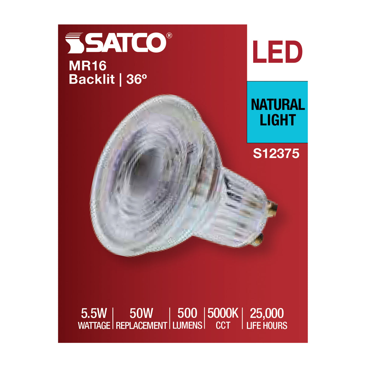 Satco S12375 5.5W MR16 Natural Light LED Light Bulb Bi Pin GU10 Base