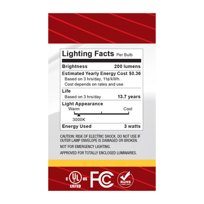 Satco S12471 3W G16.5 Soft White LED Light Bulb Candelabra Base