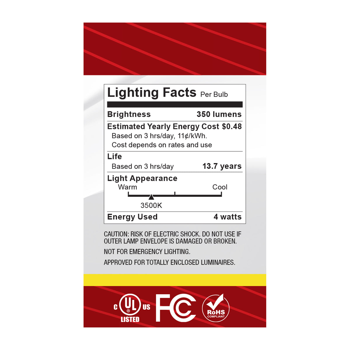 Satco S12472 4W G16.5 Neutral White LED Light Bulb Candelabra Base