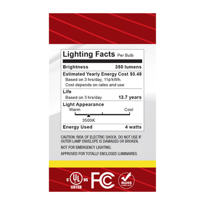Satco S12472 4W G16.5 Neutral White LED Light Bulb Candelabra Base