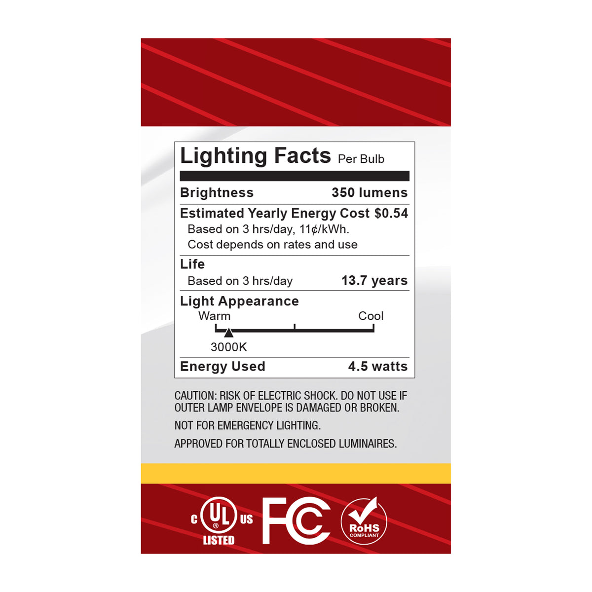 Satco S12474 4.5W G16.5 Soft White LED Light Bulb Candelabra Base