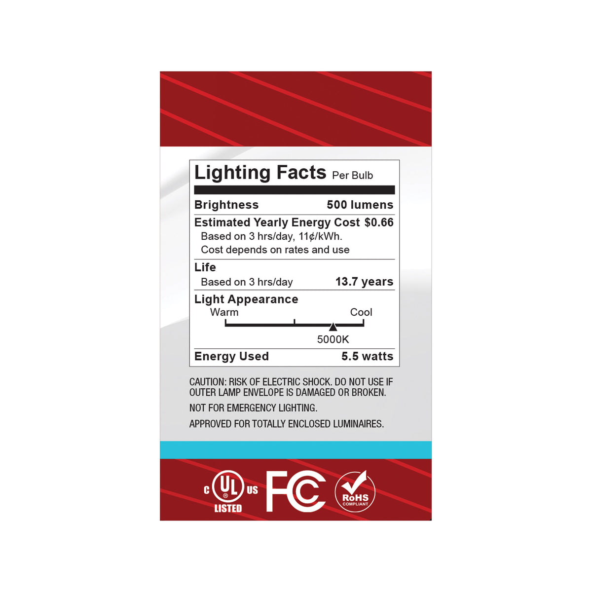 Satco S12478 5.5W G16.5 Natural Light LED Light Bulb Candelabra Base