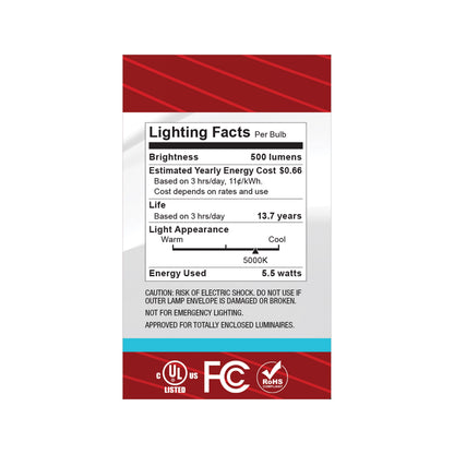 Satco S12478 5.5W G16.5 Natural Light LED Light Bulb Candelabra Base