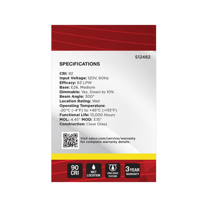 Satco S12482 6W G25 Neutral White LED Light Bulb Medium Base