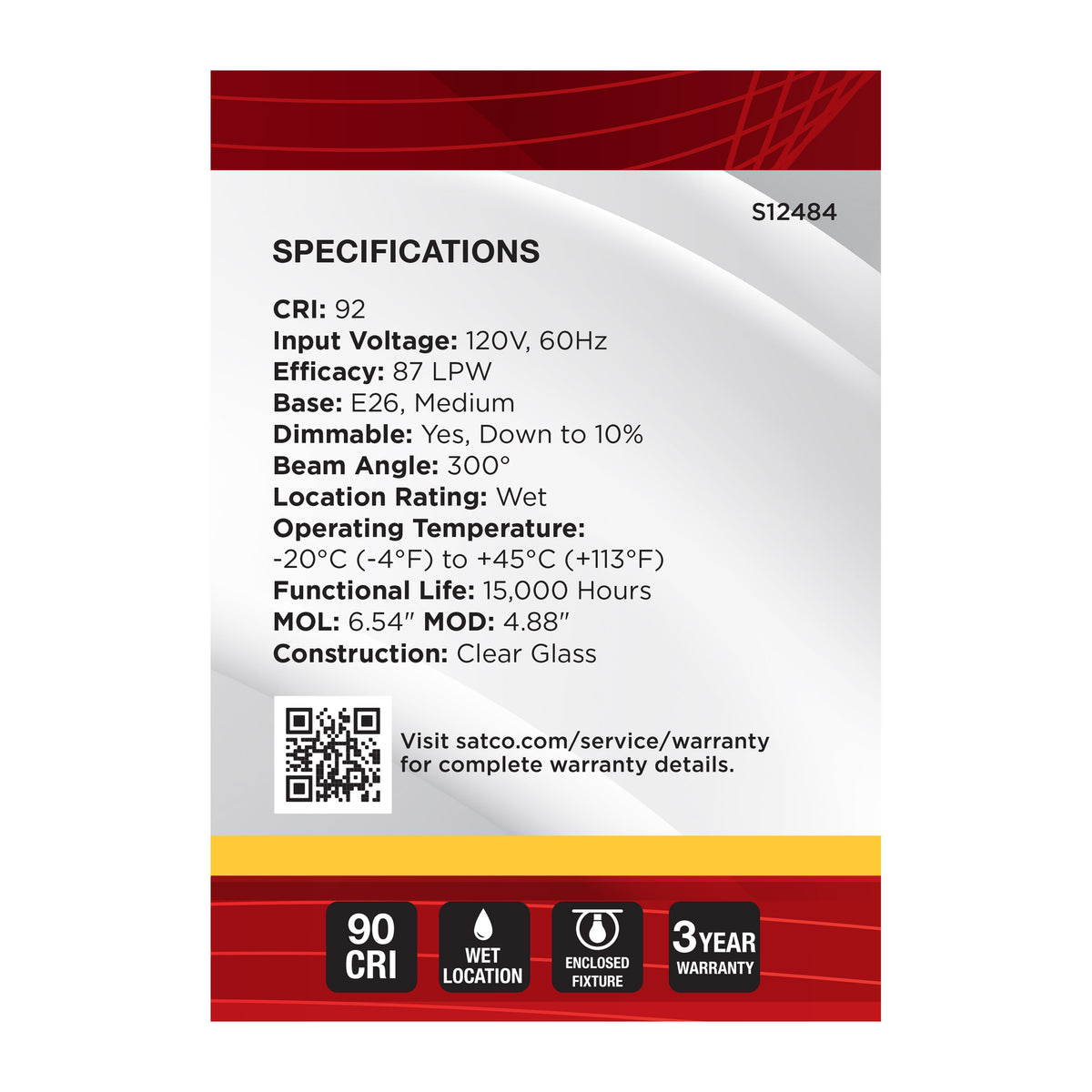 Satco S12484 4W G40 Soft White LED Light Bulb Medium Base