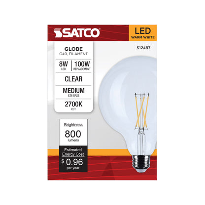 Satco S12487 8W G40 Warm White LED Light Bulb Medium Base