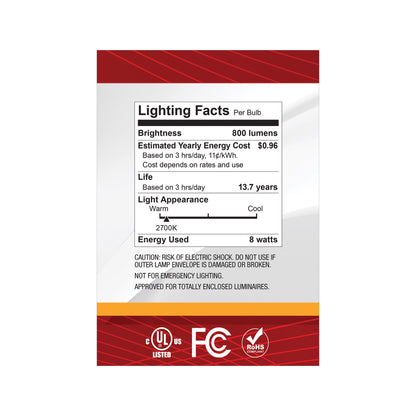 Satco S12487 8W G40 Warm White LED Light Bulb Medium Base