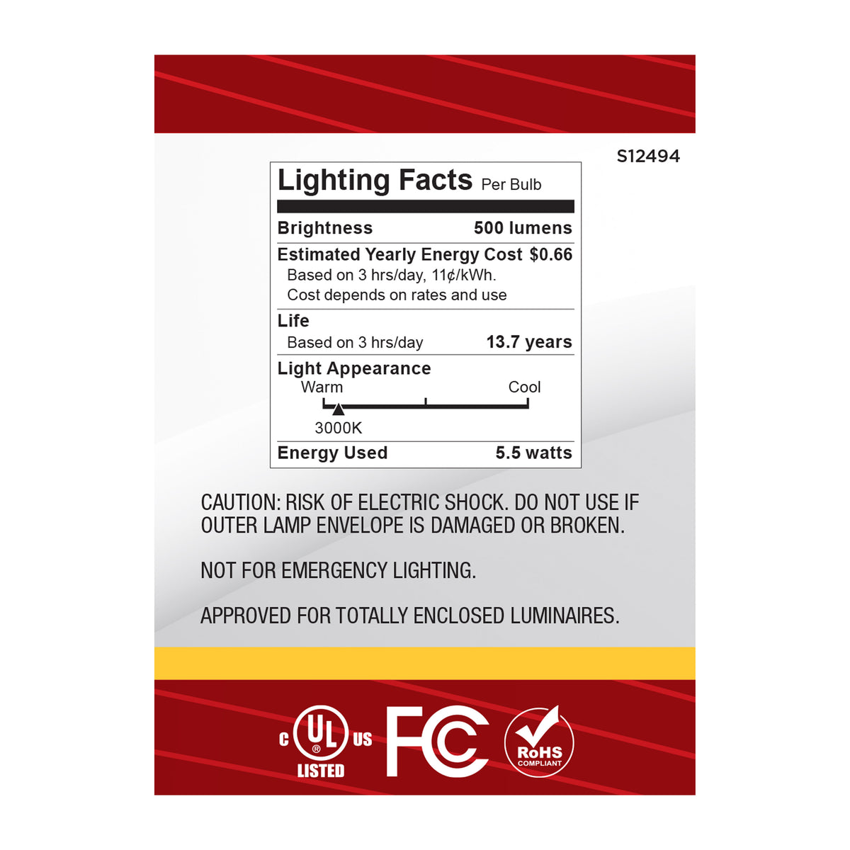 Satco S12494 5.5W B11 Soft White LED Light Bulb Candelabra Base