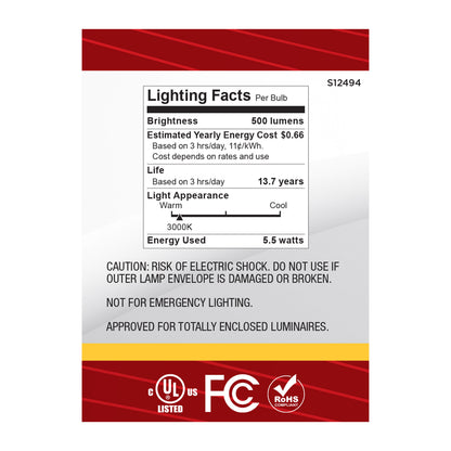 Satco S12494 5.5W B11 Soft White LED Light Bulb Candelabra Base