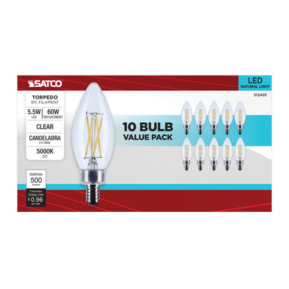 Satco S12495 5.5W B11 Natural Light LED Light Bulb Candelabra Base