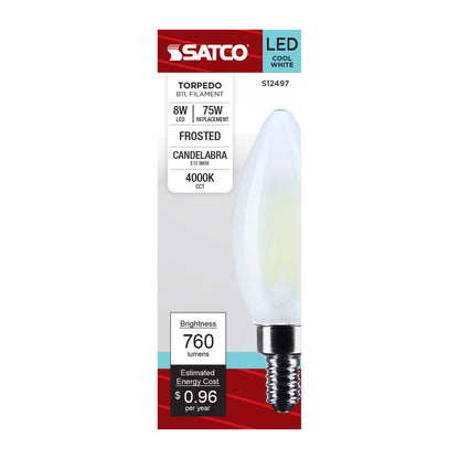 Satco S12497 8W B11 Cool White LED Light Bulb Candelabra Base