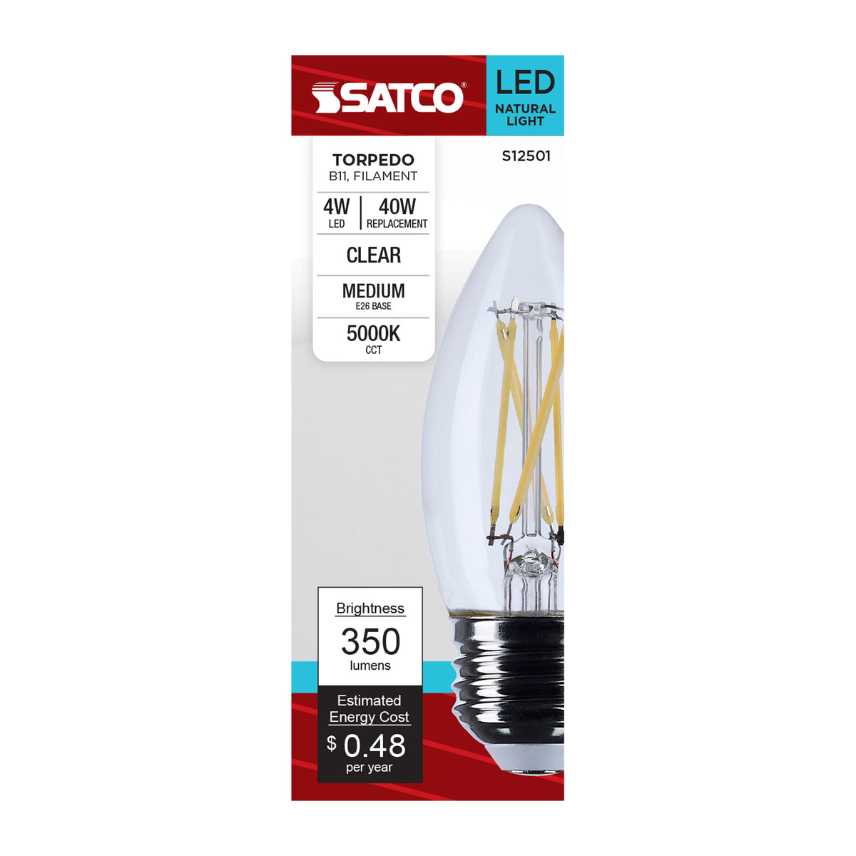 Satco S12501 4W B11 Natural Light LED Light Bulb Medium Base
