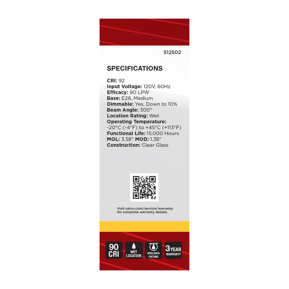 Satco S12502 5.5W B11 Soft White LED Light Bulb Medium Base