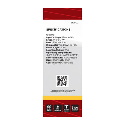Satco S12502 5.5W B11 Soft White LED Light Bulb Medium Base