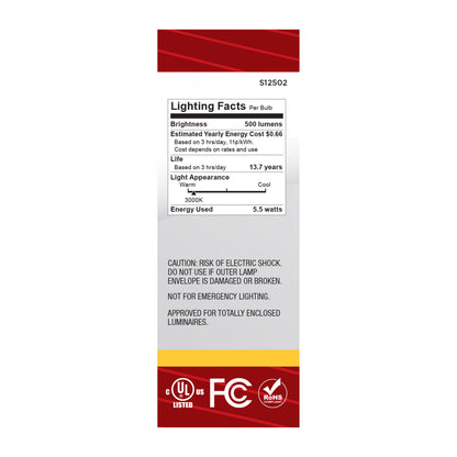 Satco S12502 5.5W B11 Soft White LED Light Bulb Medium Base