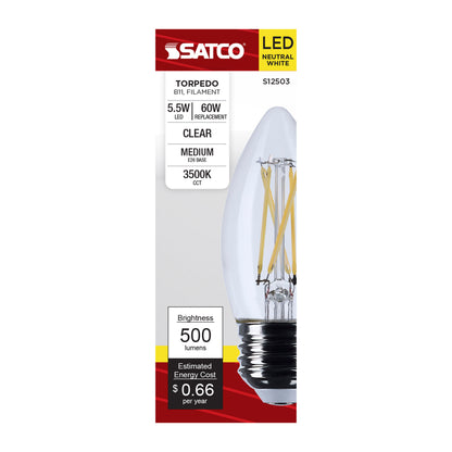 Satco S12503 5.5W B11 Neutral White LED Light Bulb Medium Base