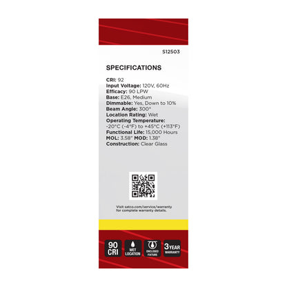 Satco S12503 5.5W B11 Neutral White LED Light Bulb Medium Base