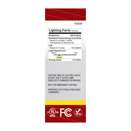 Satco S12503 5.5W B11 Neutral White LED Light Bulb Medium Base