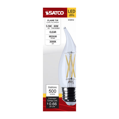 Satco S12512 5.5W CA10 Soft White LED Light Bulb Medium Base