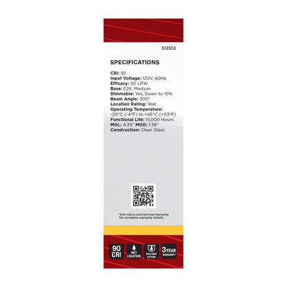 Satco S12512 5.5W CA10 Soft White LED Light Bulb Medium Base