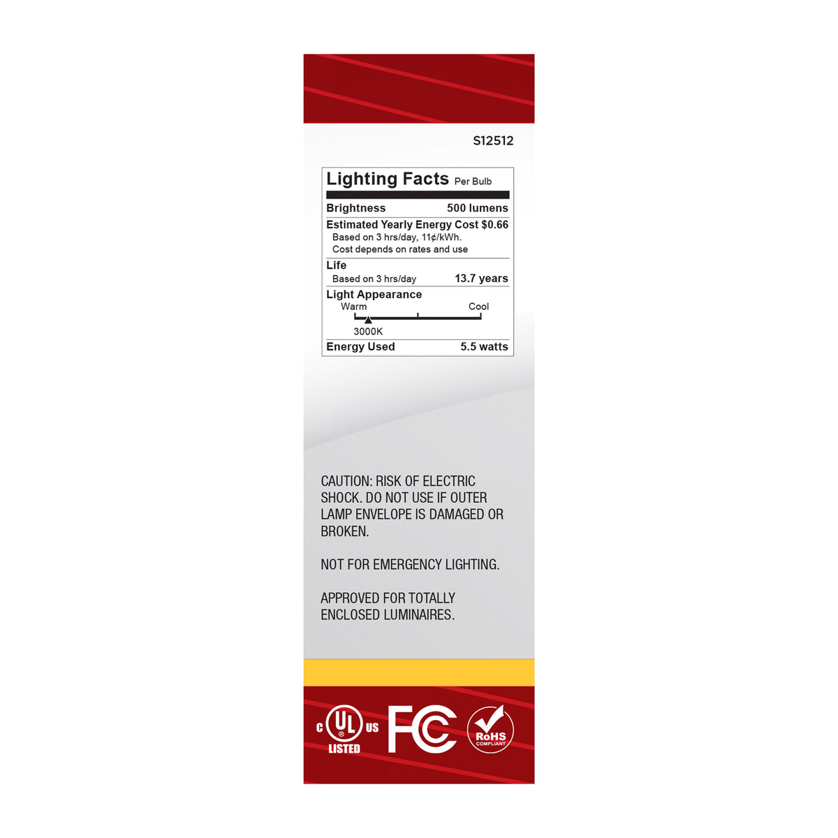 Satco S12512 5.5W CA10 Soft White LED Light Bulb Medium Base