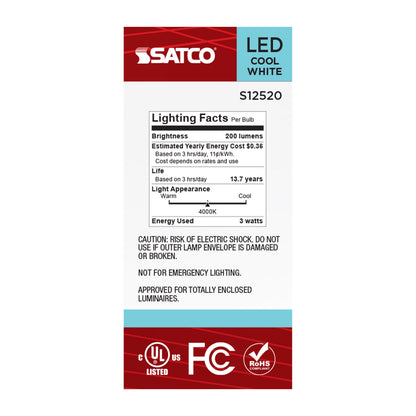 Satco S12520 3W T6.5 Cool White LED Light Bulb Intermediate Base