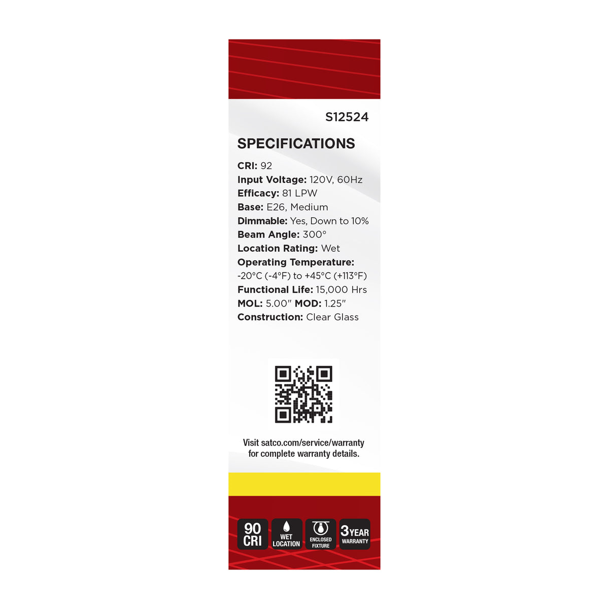 Satco S12524 5.5W T10 Neutral White LED Light Bulb Medium Base
