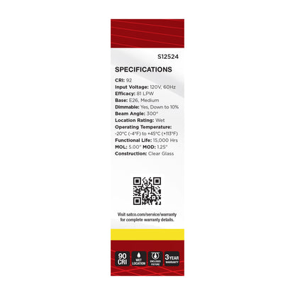 Satco S12524 5.5W T10 Neutral White LED Light Bulb Medium Base