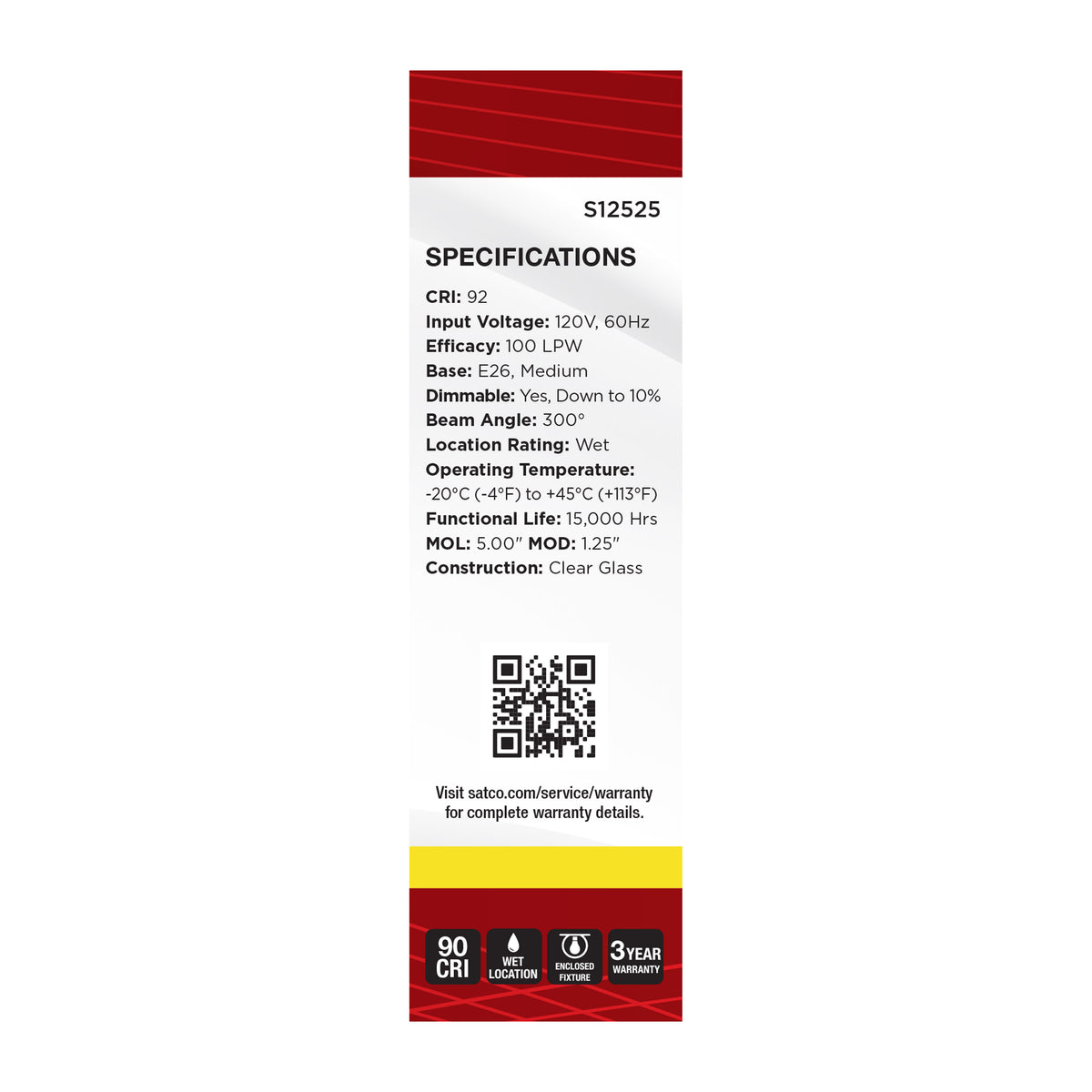 Satco S12525 8W T10 Neutral White LED Light Bulb Medium Base