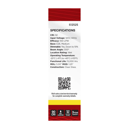 Satco S12525 8W T10 Neutral White LED Light Bulb Medium Base