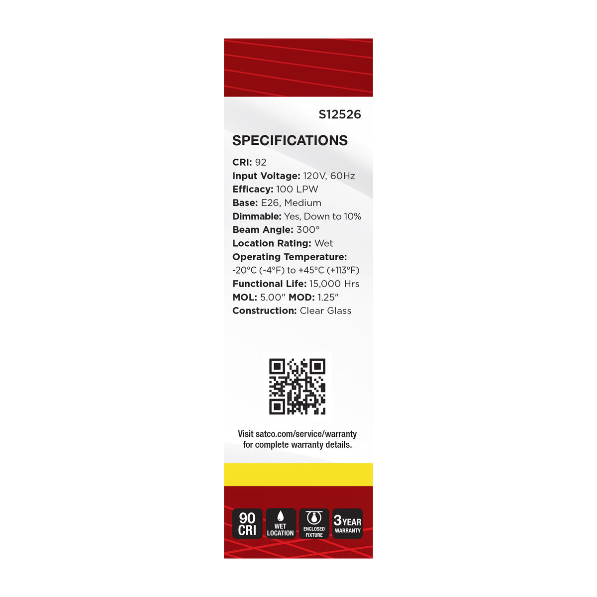 Satco S12526 8W T10 Cool White LED Light Bulb Medium Base