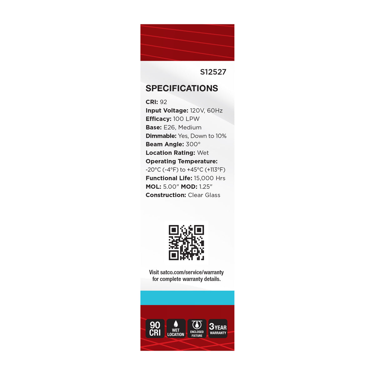Satco S12527 8W T10 Natural Light LED Light Bulb Medium Base