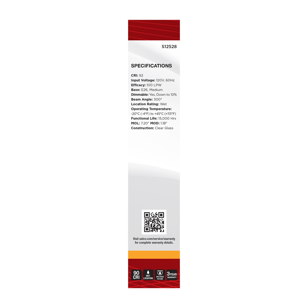 Satco S12528 5W T9 Warm White LED Light Bulb Medium Base