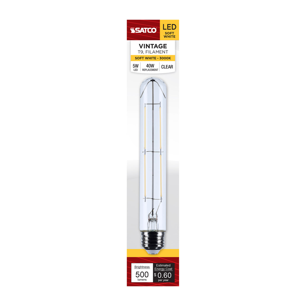 Satco S12529 5W T9 Soft White LED Light Bulb Medium Base