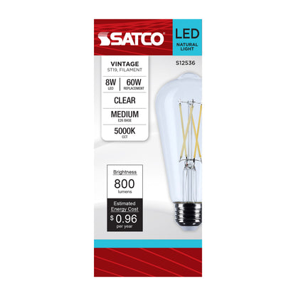 Satco S12536 8W ST19 Natural Light LED Light Bulb Medium Base