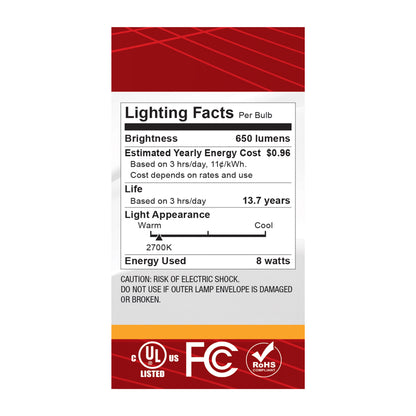 Satco S12538 8W A19 Warm White LED Light Bulb Medium Base