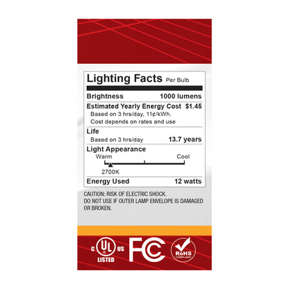Satco S12539 12W A19 Warm White LED Light Bulb Medium Base