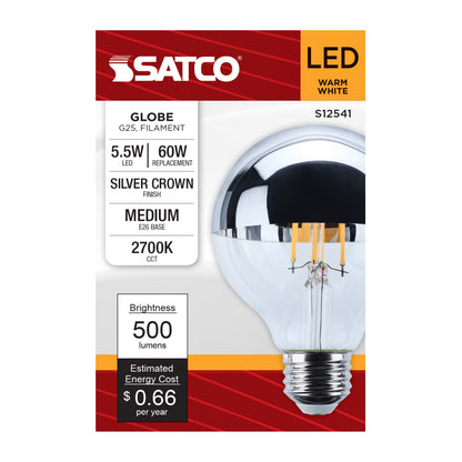 Satco S12541 5.5W G25 Warm White LED Light Bulb Medium Base