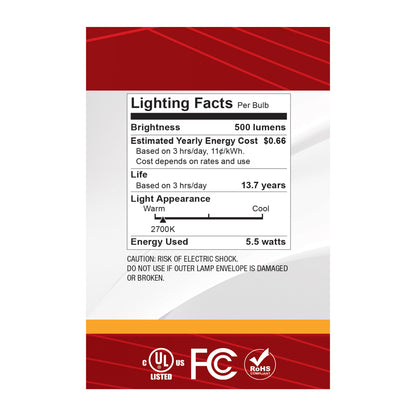 Satco S12541 5.5W G25 Warm White LED Light Bulb Medium Base